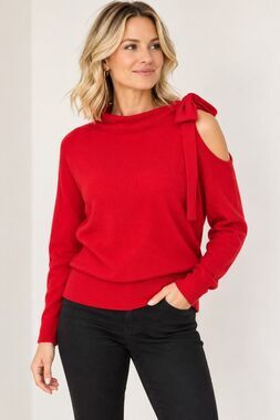 Club Monaco Tinashe Red Wool Cashmere Cold Shoulder Tie Sweater NWT M